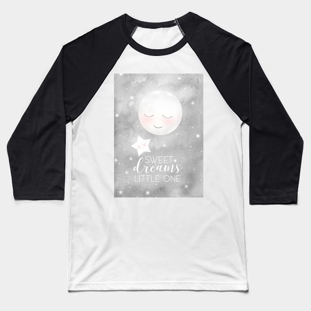 Moon And Stars Baseball T-Shirt by gusstvaraonica